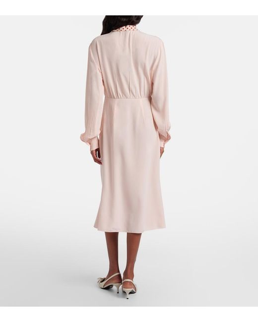 Prada Pink Belted Polka-Dot Silk Midi Dress