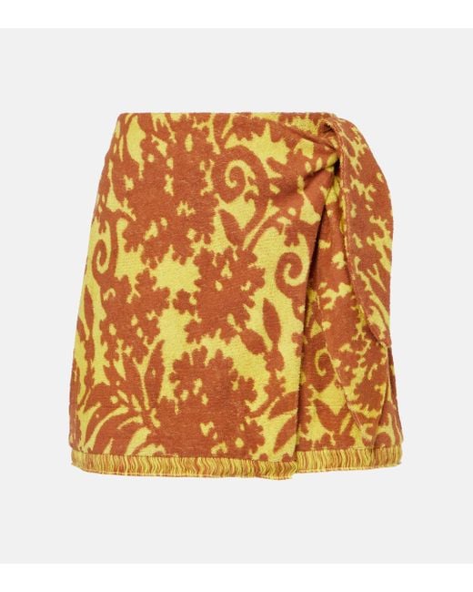 ALÉMAIS Metallic Amarillo Printed Cotton-blend Wrap Skirt