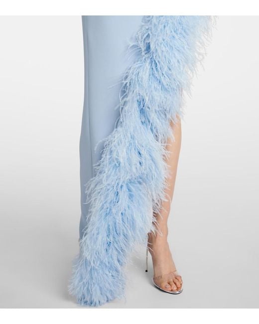David Koma Blue Asymmetric Feather-Trimmed Cocktail Dress