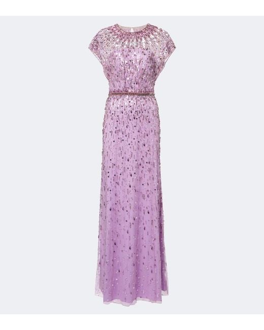 Jenny Packham Purple Lauretta Sequined Tulle Gown