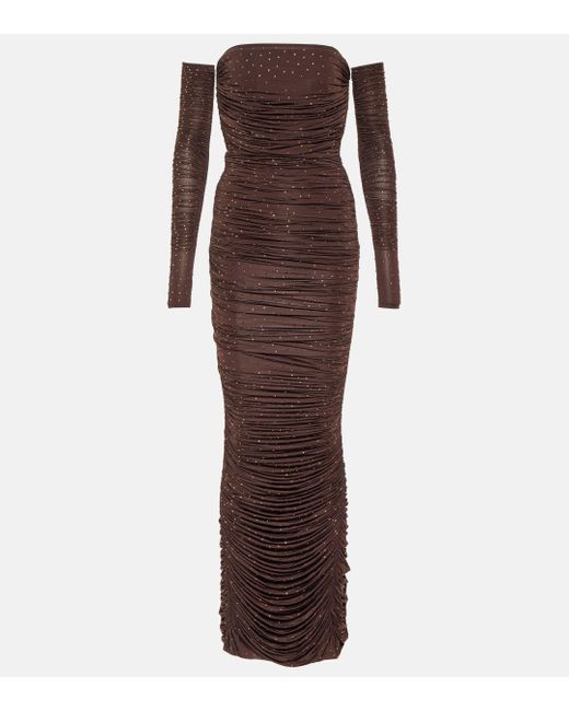 Alex Perry Brown Hyland Embellished Jersey Gown