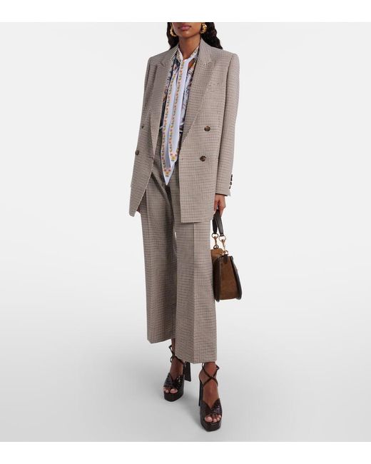 Etro Natural Checked Double-Breasted Wool-Blend Blazer