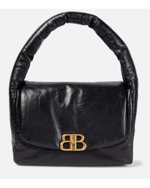 Balenciaga Black Schultertasche Monaco Medium aus Leder