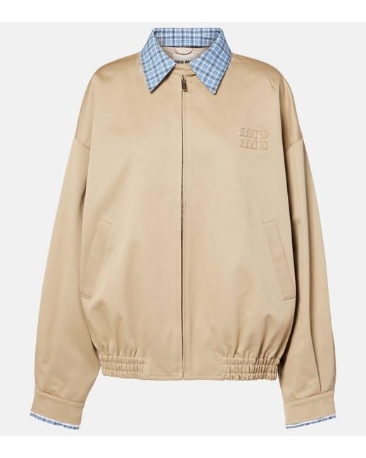 Chaqueta De Algodon A Cuadros Miu Miu de color Natural