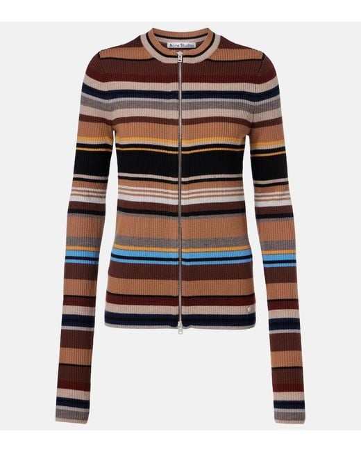 Acne Brown Kilian Striped Zip-Up Wool Cardigan