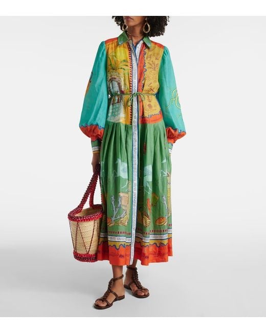ALÉMAIS Green Surrealist Cotton Maxi Dress