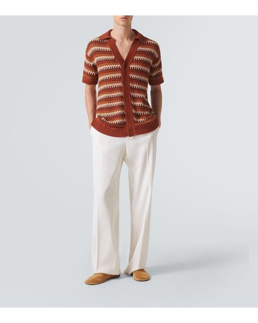 Frescobol Carioca Orange Pinto Crochet Cotton Shirt for men