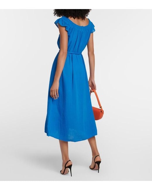 Velvet Blue Justine Cotton Midi Dress