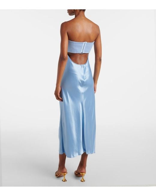 Staud Blue Wayfaring Ponte And Satin Midi Dress