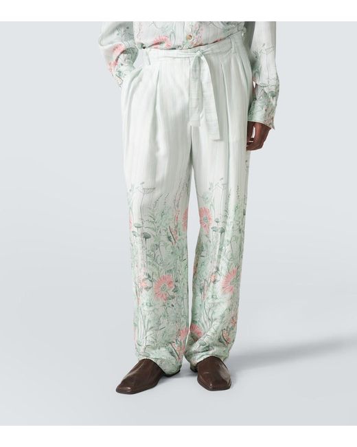 King & Tuckfield White Grant Floral Wide-Leg Pants for men