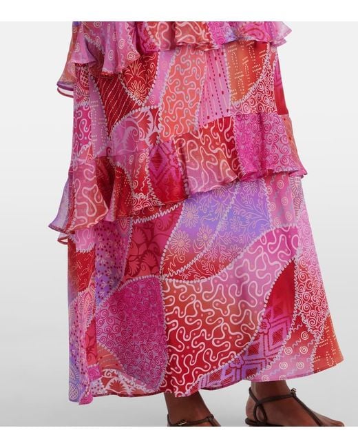 Vestido Largo Meena De Seda Estampado Rixo de color Pink