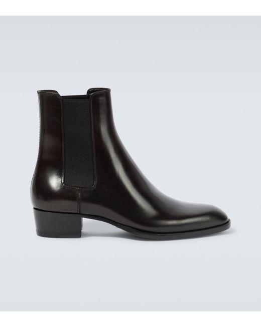 Saint Laurent Black Wyatt Leather Chelsea Boots for men