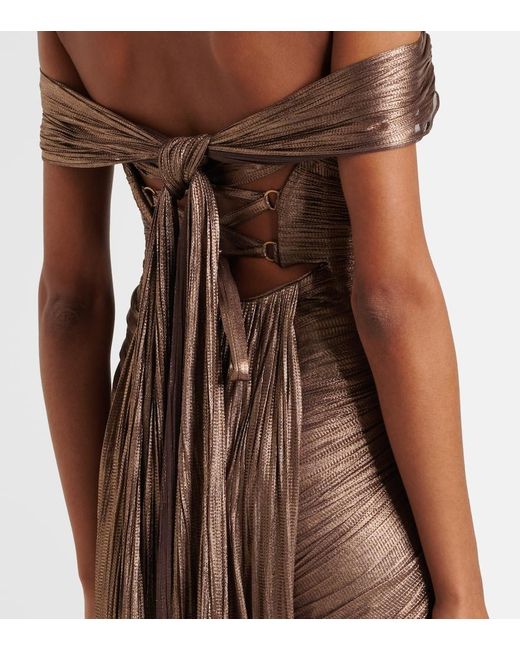 Maria Lucia Hohan Brown Tia Draped Off-Shoulder Corset Gown