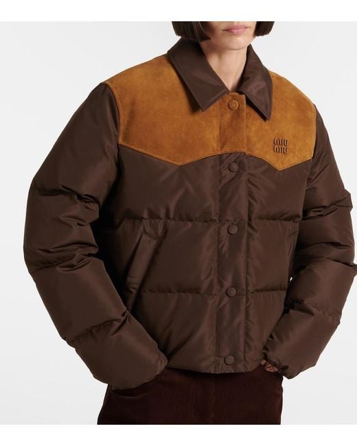 Miu Miu Brown Suede-Trimmed Ponge Down Jacket