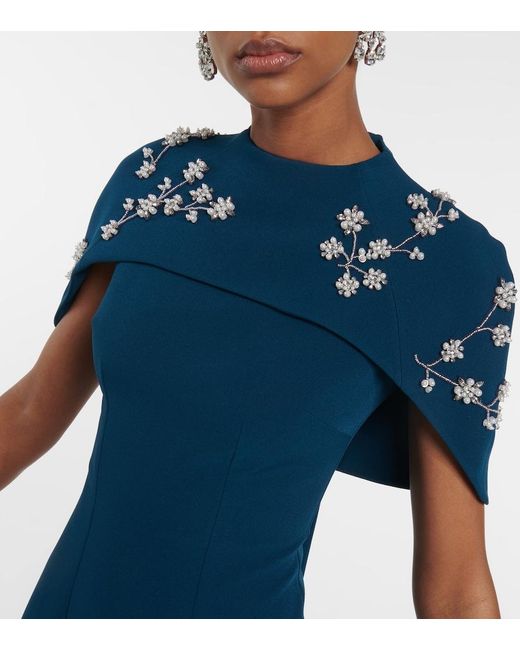 Safiyaa Blue Embellished Crepe Gown