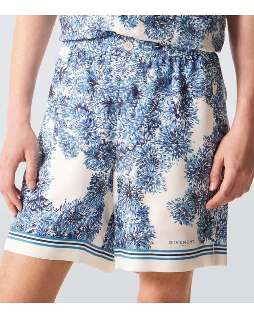 Givenchy Blue Couture Seam Printed Silk Twill Shorts for men