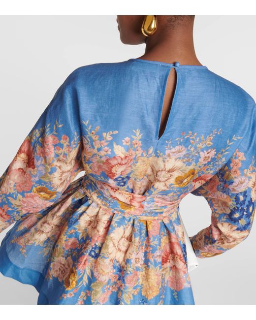 Mini-robe En Lin À Imprimé Fleuri Et À Ceinture August Zimmermann en coloris Blue