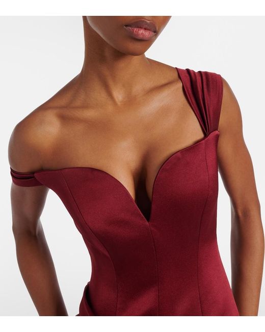Alex Perry Red Draped Crepe Satin Bustier Gown
