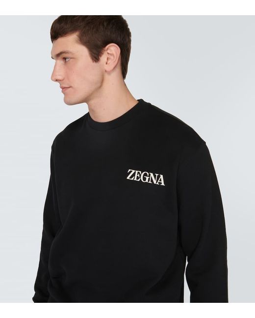Felpa in jersey di cotone con logo di Zegna in Black da Uomo
