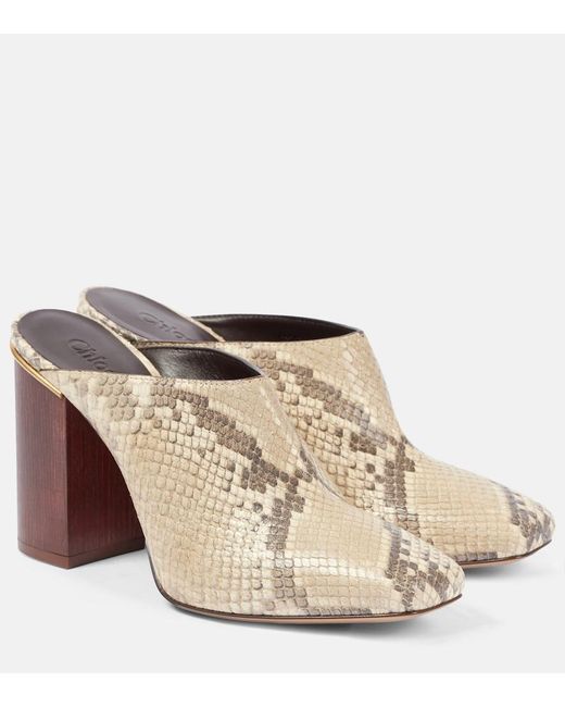 Chloé Natural Ambre Snake-Effect Leather Mules