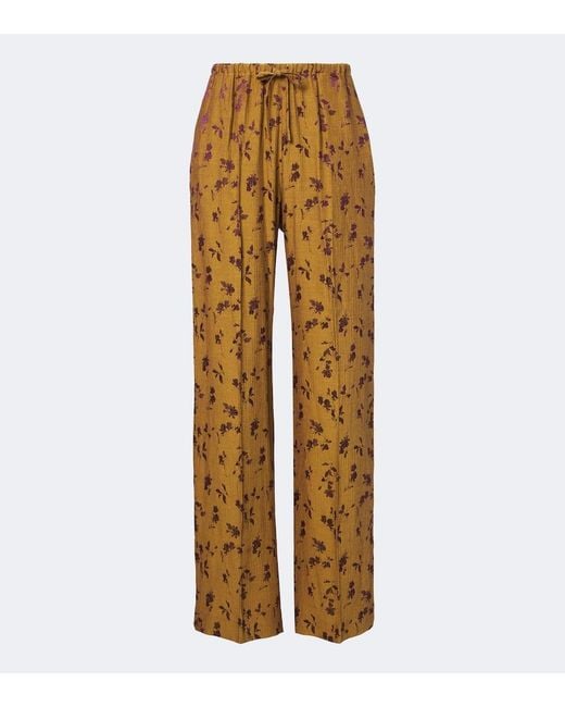 Dries Van Noten Yellow Floral Wide-Leg Pants