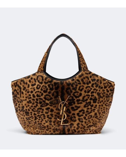 Saint Laurent Brown Icare Leopard-Print Calf Hair Shopper
