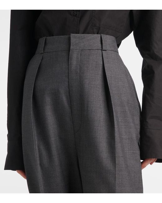 Lemaire Gray Pleated Wool Twill Straight Pants
