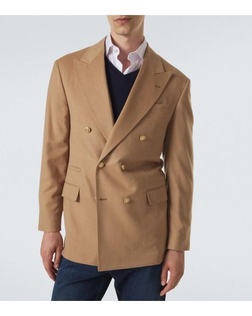 Brunello Cucinelli Natural Double-Breasted Camel Hair Blazer for men