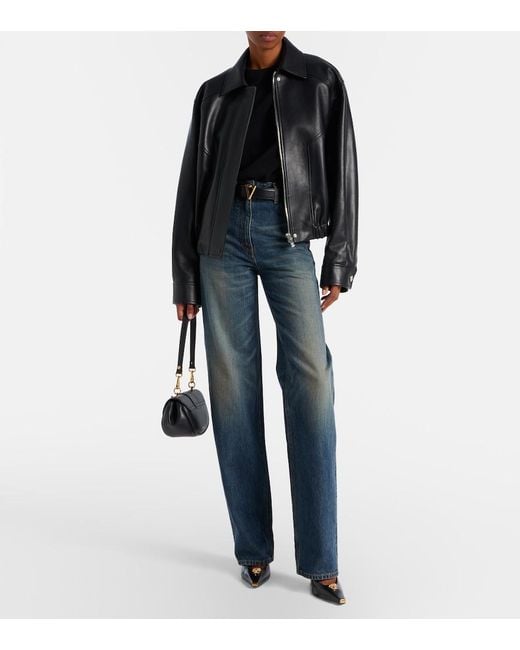 Versace Black Leather Blouson Jacket