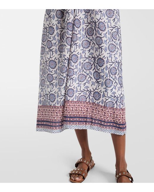 Velvet Purple Floral Ruched Cotton Midi Dress
