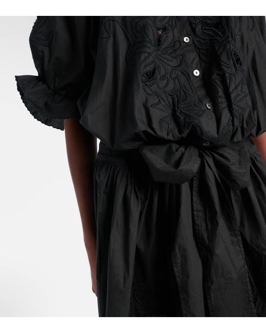 Juliet Dunn Black Embroidered Cotton Poplin Minidress
