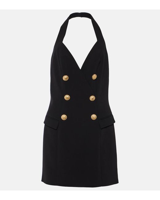 Balmain Black Elegant Chain-Buttoned Halter Mini Dress