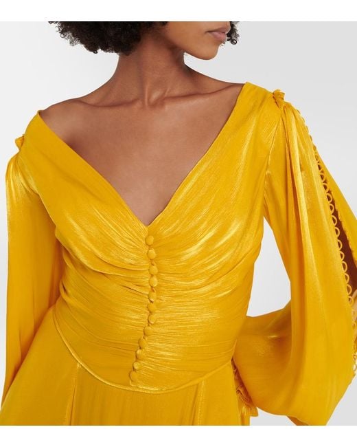Costarellos Yellow Ruffle-Trimmed Gown