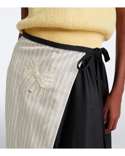 Prada Natural Embroidered Striped Wrap Skirt