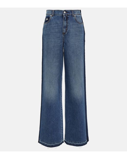 Alexander McQueen Blue High-rise Wide-leg Jeans