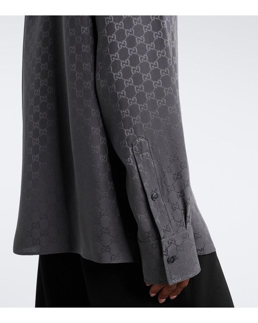 Gucci Gray Gg Printed Silk Twill Shirt