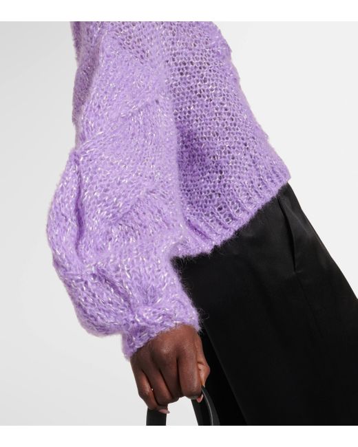 Loewe Purple Anagram Open-Knit Mohair-Blend Jumper
