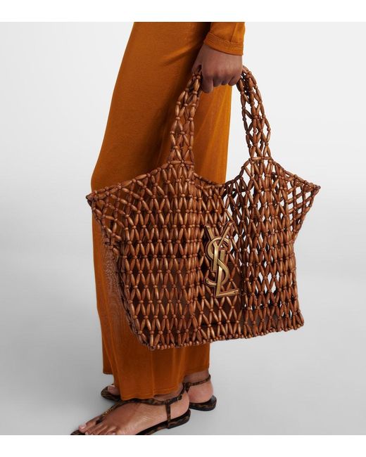Shopper Icare Cassandre Medium Con Perline di Saint Laurent in Brown