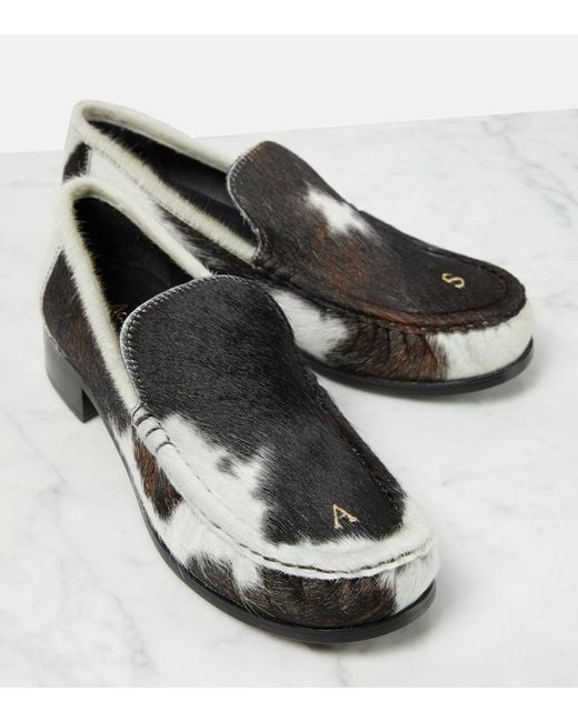 Acne Studios Calf Hair Leather Loafers in Black Lyst