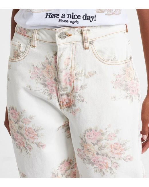 Jean Ample Stary A Fleurs Ganni en coloris White