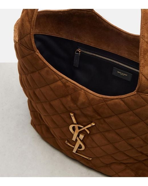 Saint Laurent Brown Icare Medium Quilted Suede Shopper