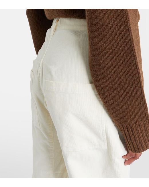 Nili Lotan White Shon Corduroy Barrel-Leg Pants