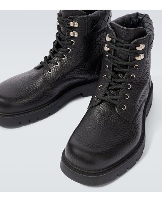Bottega Veneta Men's Black Haddock Leather Lace-Up Boots