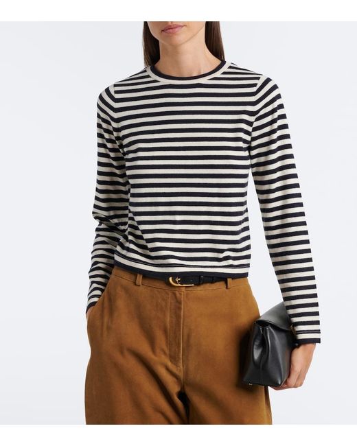 Extreme Cashmere Black N°451 Lisa Striped Cotton And Cashmere Top