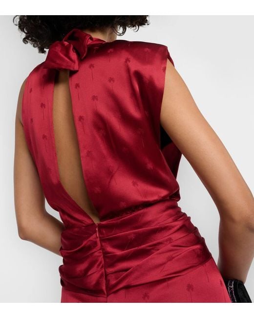 Johanna Ortiz Red Asymmetric Silk Jacquard Midi Dress