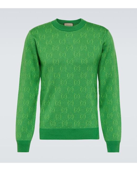 Pullover in jacquard di lana GG di Gucci in Green da Uomo