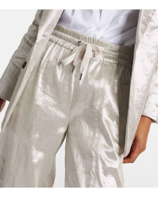 Pantalon ample en lame et lin melange Brunello Cucinelli en coloris Natural