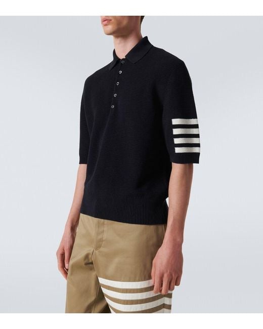 Thom Browne Blue 4-Bar Linen And Cotton Polo Shirt for men