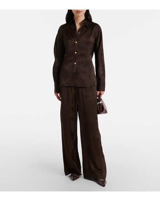 Ganni Brown Satin Jacquard Shirt