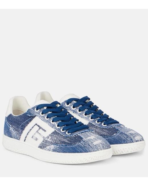 Balmain Women's Blue Swan Denim Sneakers
